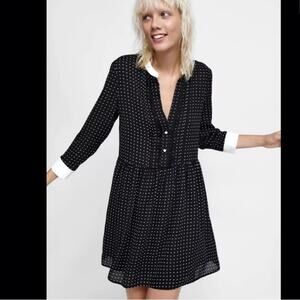 Zara Black and White Polka Dot Contrast Mini Dress